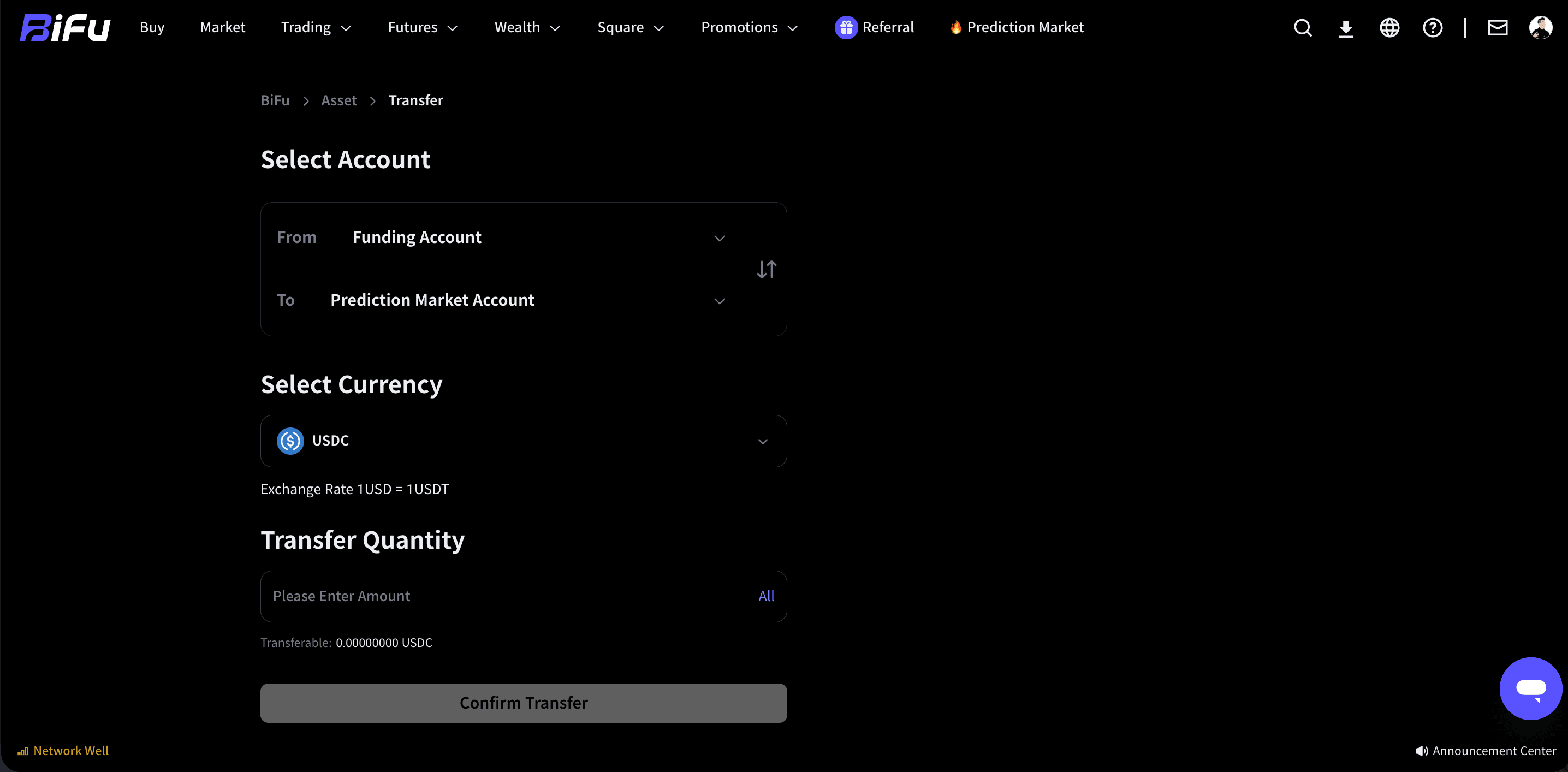 USDC deposit and transfer to Prediction Market Account screenshot 3