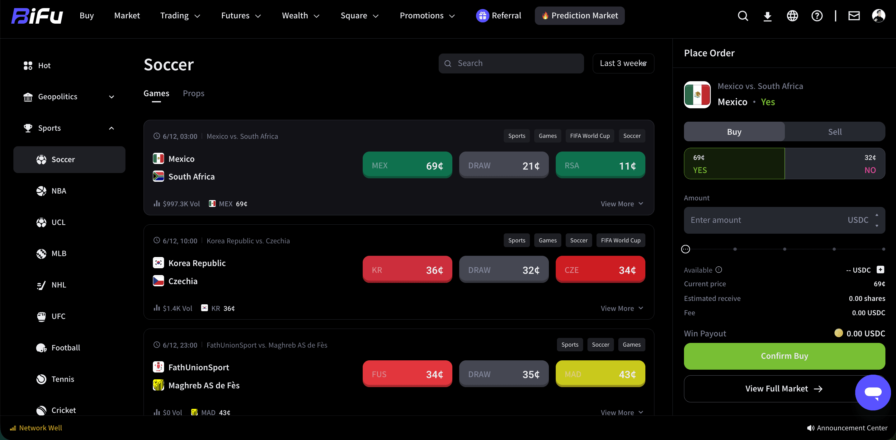 Prediction event YES or NO order entry screenshot