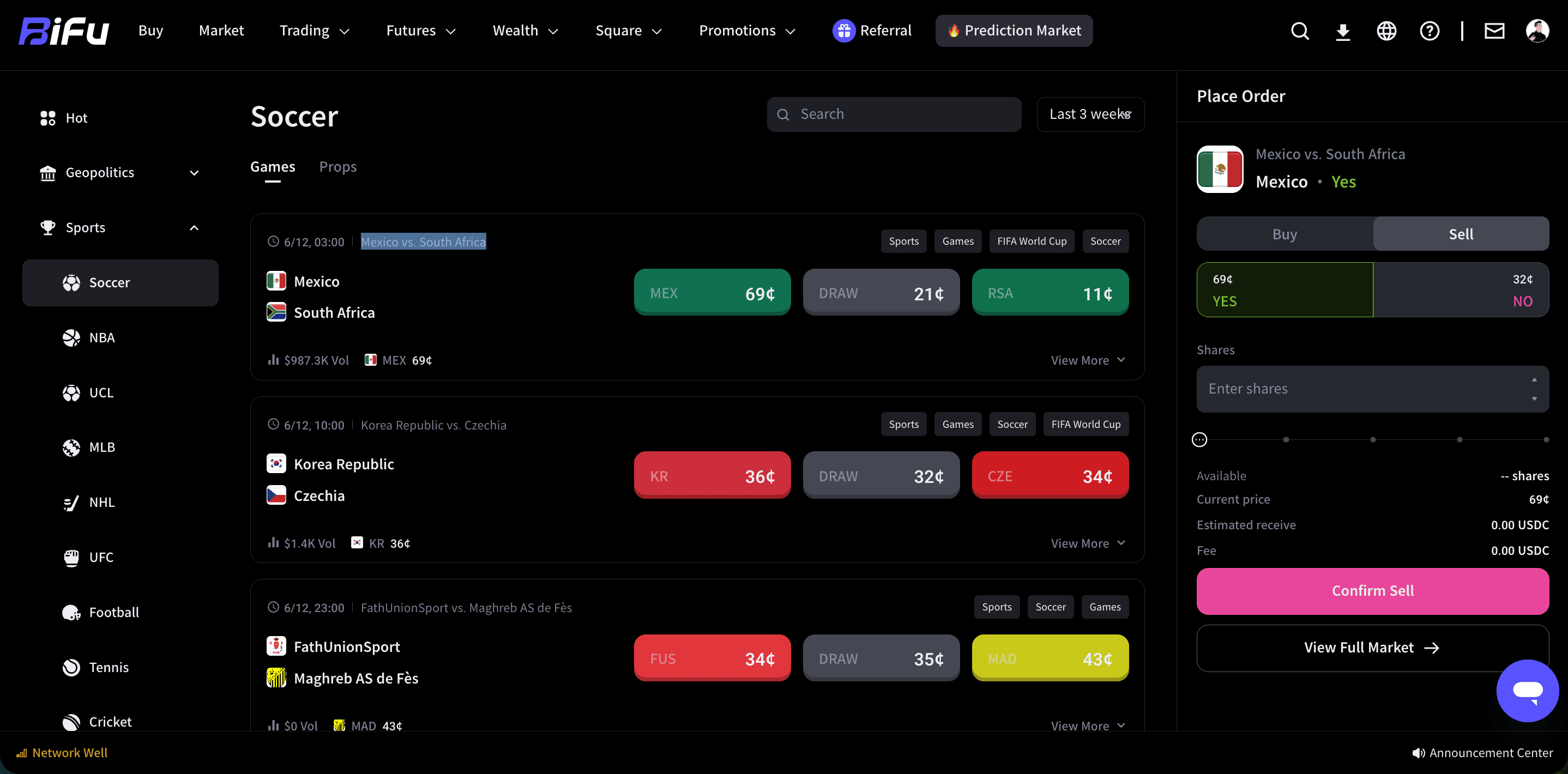 Prediction Market sell or settlement screenshot